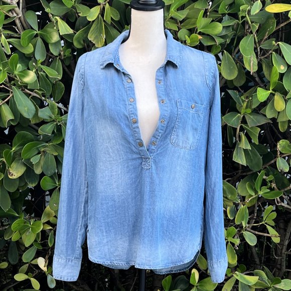 Philosophy Chambray Tencel "Denim" Half Button Shirt - Picture 1 of 12